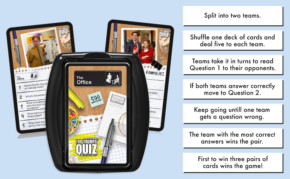 Top Trumps The Office US Quiz Game, 500 questions to test your knowledge and memory on Dwight, Angela, Kelly, Kevin, Stanley, Phyllis and Michael Scott himself, gift for ages 12 plus - Image 6